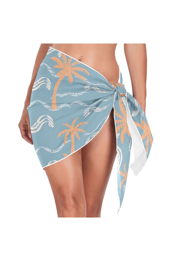 Beach Mini Dress Palm Trees and Wave Swimsuit Coverup for Women Swimwear Cover Ups Short Triangle Beach Skirt M