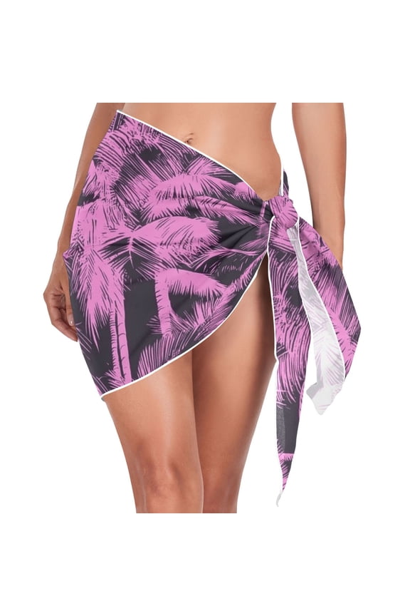 Beach Mini Dress Pink Palm Trees Swimsuit Coverup for Women Swimwear Cover Ups Short Triangle Beach Skirt M