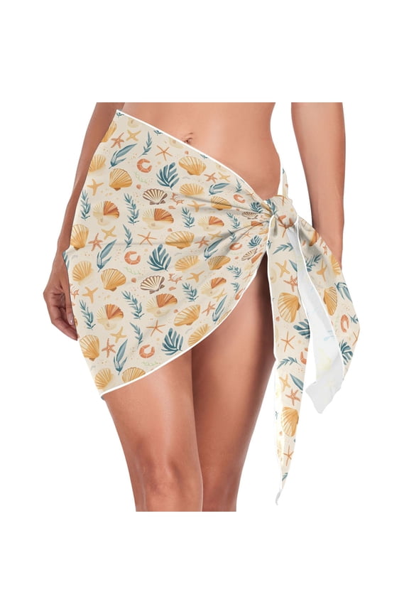 Beach Mini Dress Shells Starfish Seaweed Swimsuit Coverup for Women Swimwear Cover Ups Short Triangle Beach Skirt M
