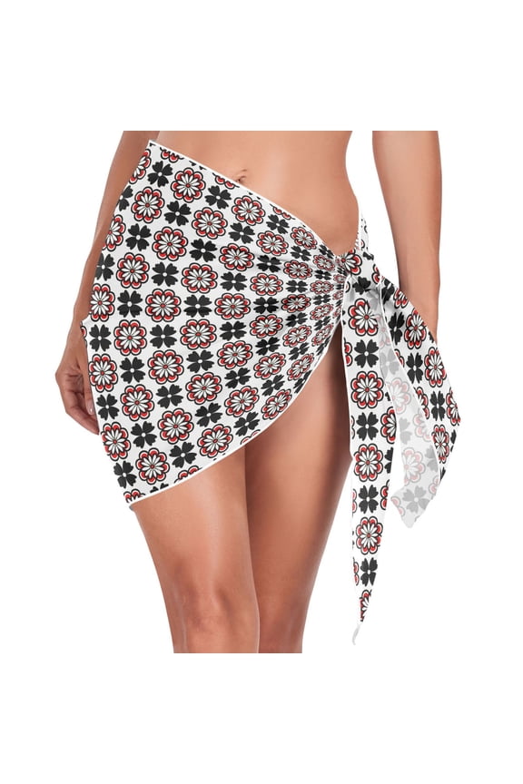 Beach Mini Dress Traditional Japanese Flowers Swimsuit Coverup for Women Swimwear Cover Ups Short Triangle Beach Skirt M