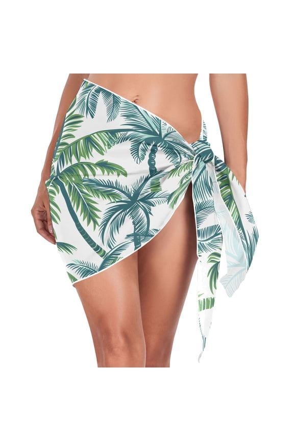 Beach Mini Dress Tropical Palm Tree and Leaves Swimsuit Coverup for Women Swimwear Cover Ups Short Triangle Beach Skirt S