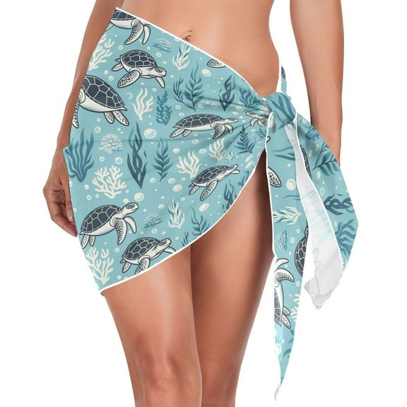 Beach Mini Dress Turtle Seaweed Swimsuit Coverup for Women Swimwear Cover Ups Short Triangle Beach Skirt S