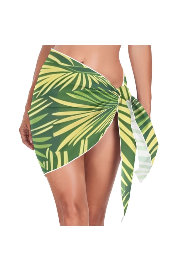 Beach Mini Dress Vibrant Palm Leaves Swimsuit Coverup for Women Swimwear Cover Ups Short Triangle Beach Skirt M