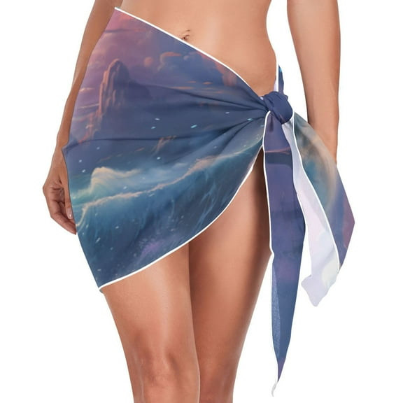 Beach Mini Dress Wave Sea Sunset Swimsuit Coverup for Women Swimwear Cover Ups Short Triangle Beach Skirt S