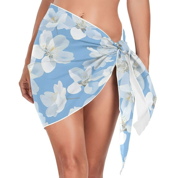 Beach Mini Dress White Flowers Swimsuit Coverup for Women Swimwear Cover Ups Short Triangle Beach Skirt S