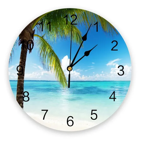 Beach Modern Wall Clock For Home Office Wall Decoration Living Room Bathroom Decor Needle Hanging Watch（14 Inch）