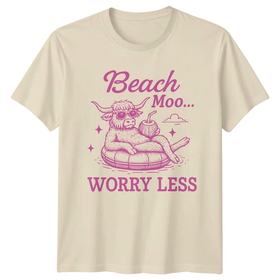 Beach Moo Worry Less Cow Graphic Mens Tee Womens T-Shirt Unisex Top