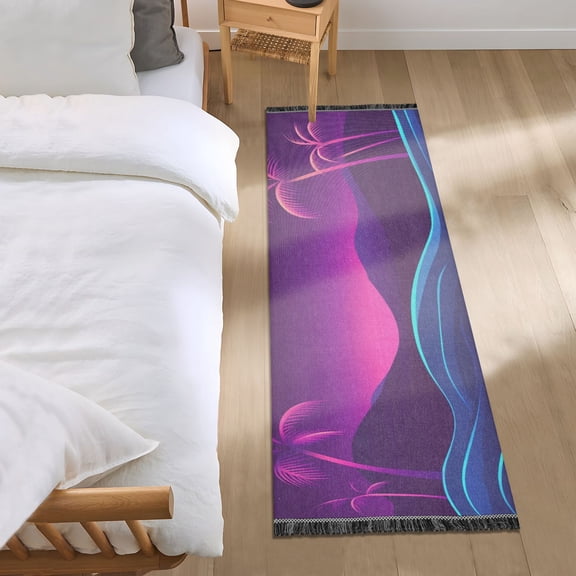 Beach Moon Palm Trees Tropical Night Bedside Runner Rug 2'x 6' Non Slip Carpet Floor Mat Area Rug