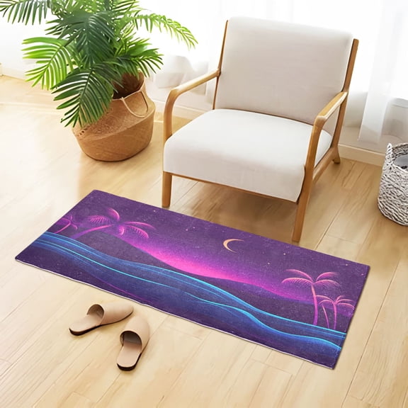 Beach Moon Palm Trees Tropical Night Plush Carpet Non Slip Runner Rug Absorbent Bath Mat 39" x 20"
