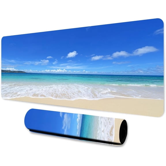 Beach Mouse Pad 31.5x11.8 Inches Vacation Island Beach Ocean Waves Anti Slip Mouse Pad for Home Studio Keyboard Table Mat BDHYMN70