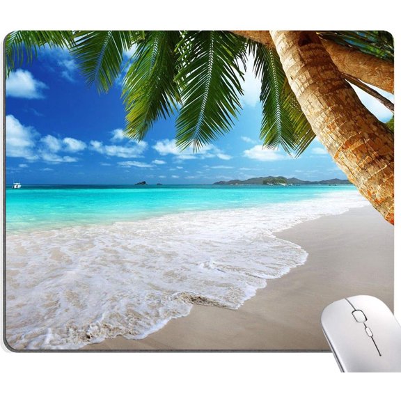 Beach Mouse Pad, Coconut Trees Design Mouse Pad, Nature Mousepads, Custom Gaming Mouse Pads Non-Slip Rubber MousePads for Computers Laptop Office