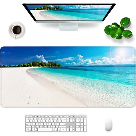 Beach Mouse Pad Ocean Theme Large Gaming Mouse Pad XXL 35x15.7x0.12 inch Large Rubber Mouse Pad for Desk with Personalized Design for Laptop, Computer PC (Beach -1)