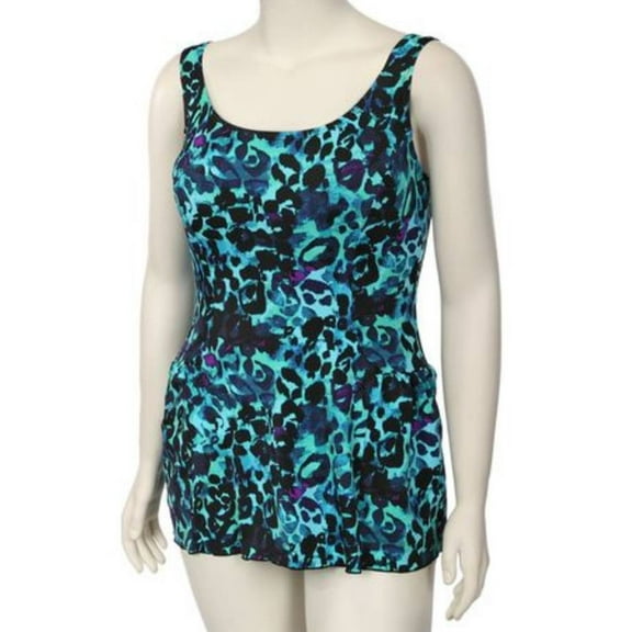 Beach Native Womens Blue Green Leopard Print SwimDress Swim Suit Swim Dress 20