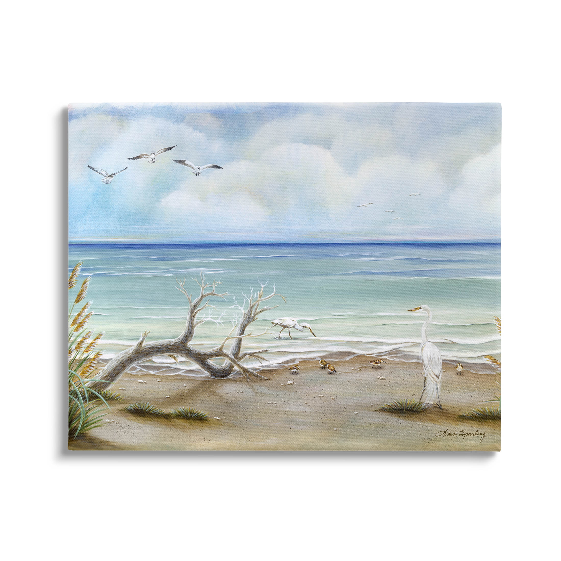 Beach Nature Nautical Landscape Coastal Painting Gallery Wrapped Canvas  Print Wall Art