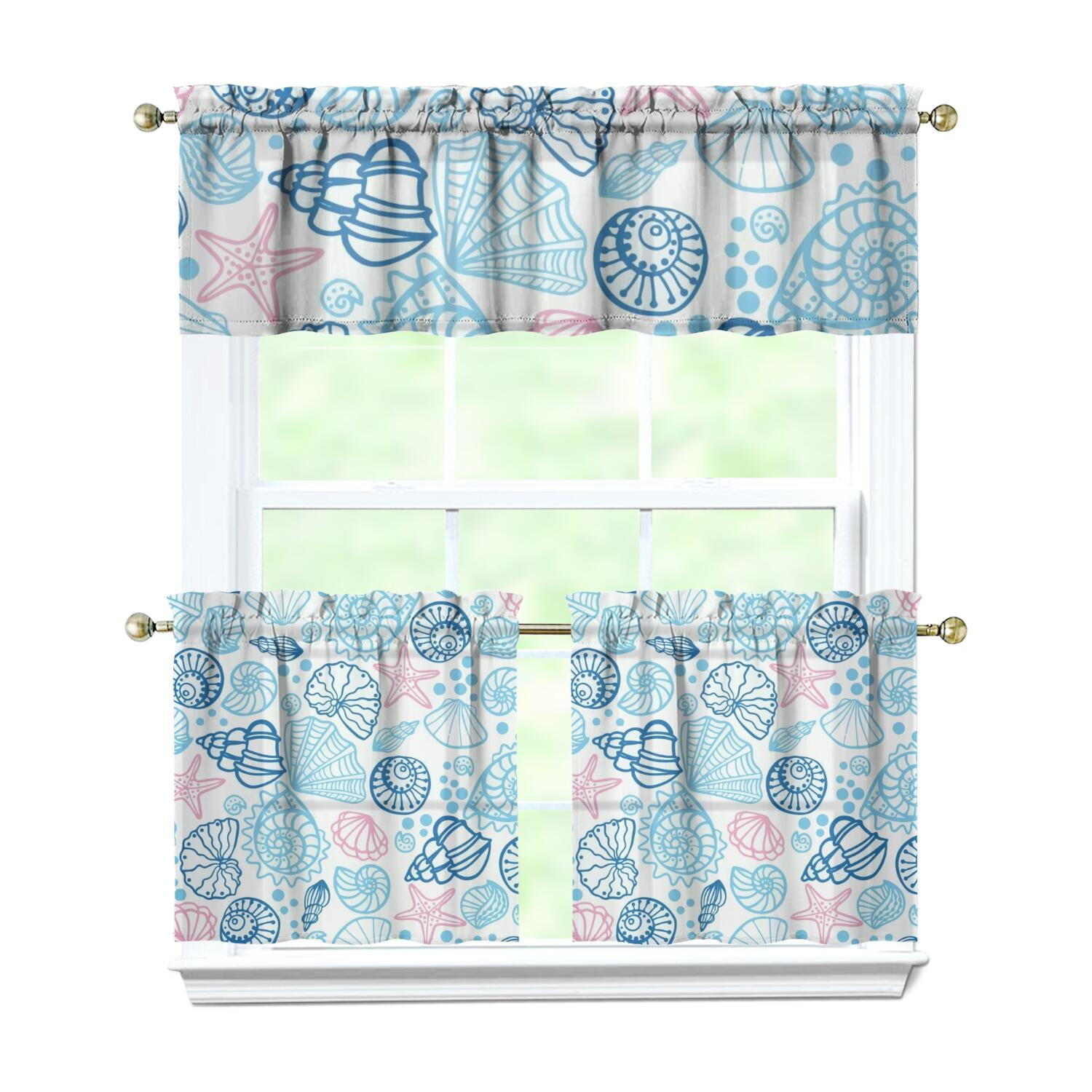 Beach Nautical Kitchen Curtains Set Seashell Starfish Coral Cute Shell ...