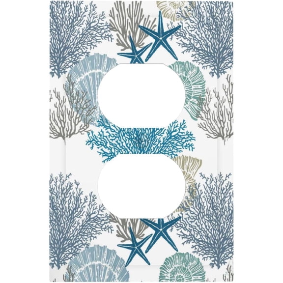 Beach Nautical Ocean Starfish Outlet Covers Light Switch Cover Sea Coastal Coral Seashell Blue Decorative Wall Plate Duplex Receptacle Electrical Faceplate for Bathroom Kitchen 5" x 3"