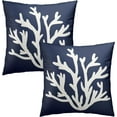 thumbnail image 1 of Beach Navy Blue Coral Throw Pillow Cover 18x18 Inch Pack of 2 Summer Blue and White Nautical Cushion Pillow Case Square Cotton Coastal Pillowcase for Party Bed Sofa Home Car Bedroom Outdoor, 1 of 6