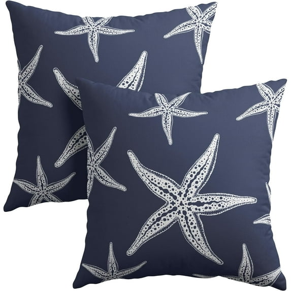 Beach Navy Blue Starfish Pillow Covers 18x18 Inch Set of 2 Summer Blue Sea Star Throw Pillowcase Cotton Linen Square Decorative Nautical Coastal Cushion Cover for Sofa Bedroom Indoor Outdoor Party