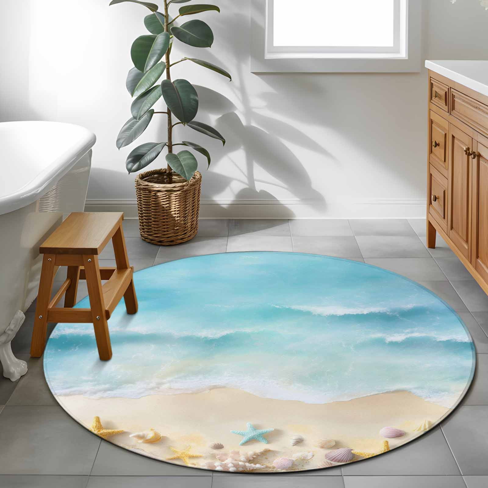 Shell Shaped Rug Extra Large Beach Ocean 4ft Round Rug for Cozy Reading Nook Home Office Chair Area ...