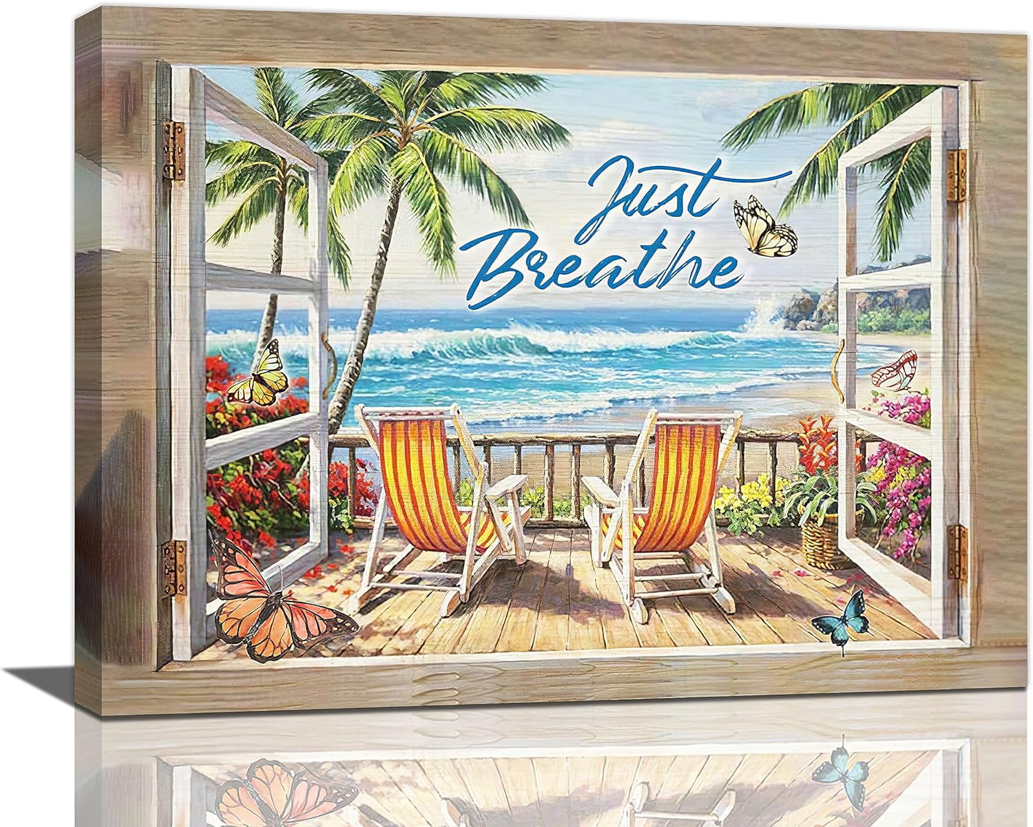 Beach Ocean Bathroom Wall Art Coastal Palm Butterfly Chair Pictures