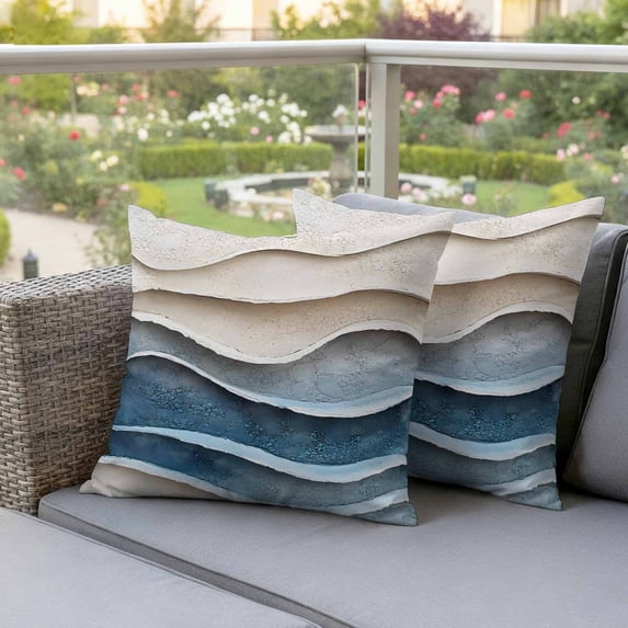 Beach Ocean Blue Gradient Wave Waterproof Throw Pillow Covers Set of 2 ...