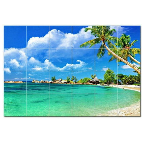 Beach Ocean Ceramic Tile Mural Kitchen Backsplash Bathroom Shower, 400037-XL64