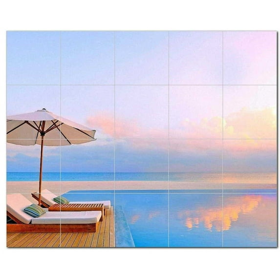 Beach Ocean Ceramic Tile Mural Kitchen Backsplash Bathroom Shower, 400077-XL54