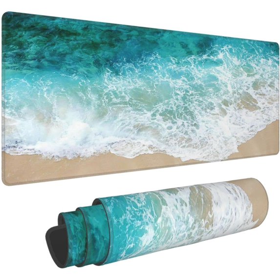 Beach Ocean Coastal Extended Mouse Pad 31.5x11.8 Inch Sea Wave Cool Summer XL Desk Mat NonSlip Rubber Base with Stitched Edges Perfect for Office, Home, and Gaming