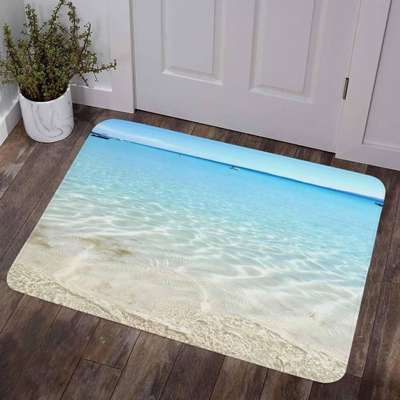 Beach Ocean Door Mat 16" x 24" Indoor/Outdoor Rug for Entry Way, Blue Sky Sea Waves Nature Landscape Doormat Front Door Rug Heavy Duty Welcome Mat, Non Slip Rubber Back Low Profile for Garden Patio