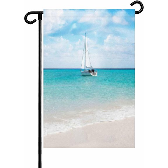 Beach Ocean Garden Flag 12x 18 Double Side, Nautical Ship Blue Sky Nature Scenery Garden Flags Outside House Flag Banner Welcome Yard Flag for Holiday Party Outdoor Decorations All Seasons