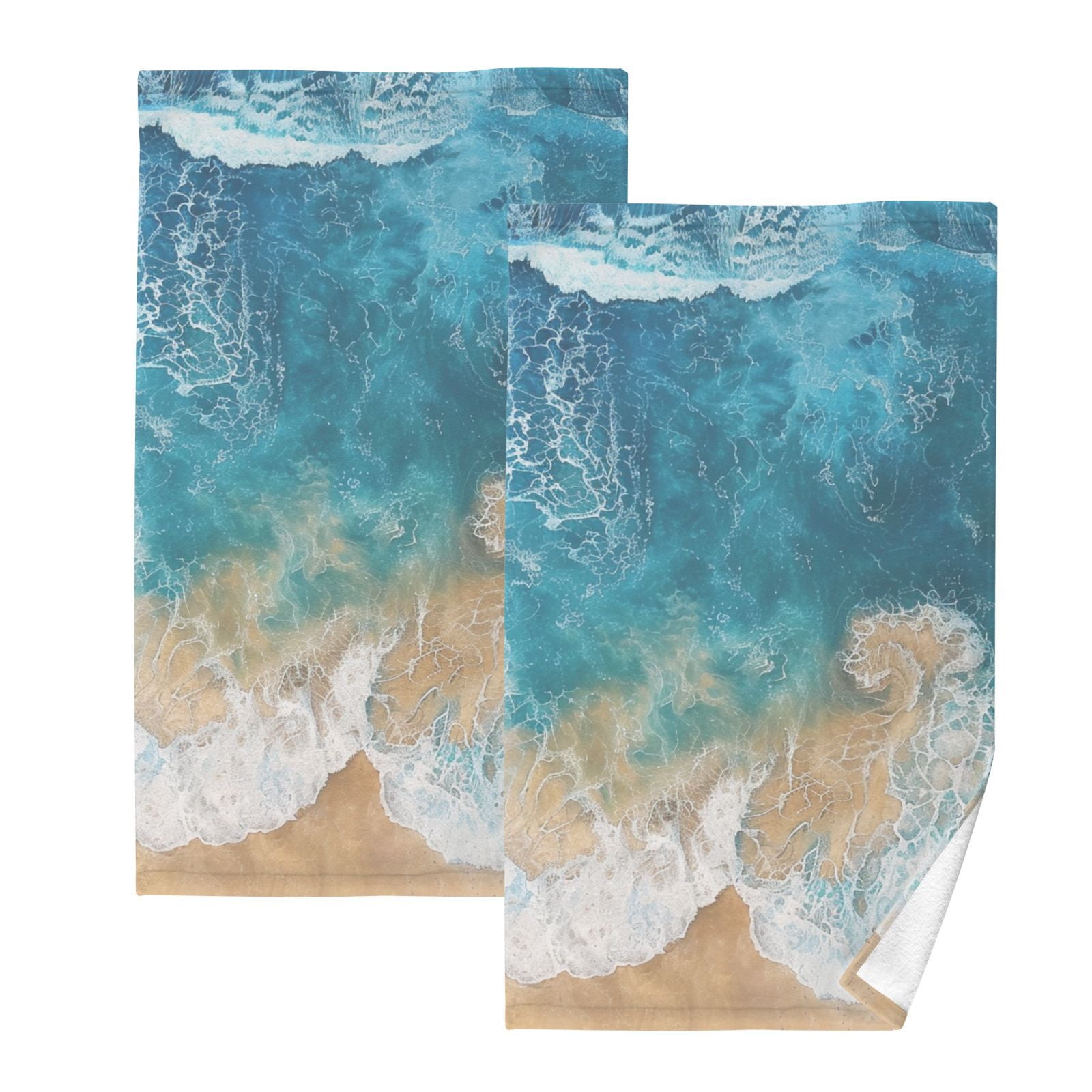 Beach Ocean Hand Towels Cotton Bath Towels Large Face Towels Absorbent for Bathroom 2 Packs