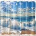 Beach & Ocean Scene Shower Curtain Detailed Design Blue Sky Waves