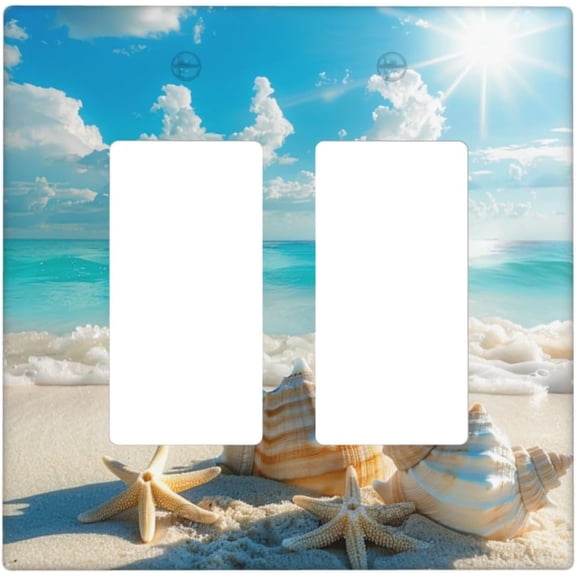 Beach Ocean Seashells 2 Gang Wall Plate Decorative Light Switch Plate Cover, Double Switch Plate Covers Room Decor