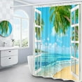 thumbnail image 1 of Beach Ocean Shower Curtain - Tropical Palm Tree, Summer Blue Sea, Hawaiian Seaside Nature Scenery, Polyester Fabric with Hooks, 70Wx70H Inch, Perfect for Creating a Tropical Oasis in Your Bathroom, 1 of 6