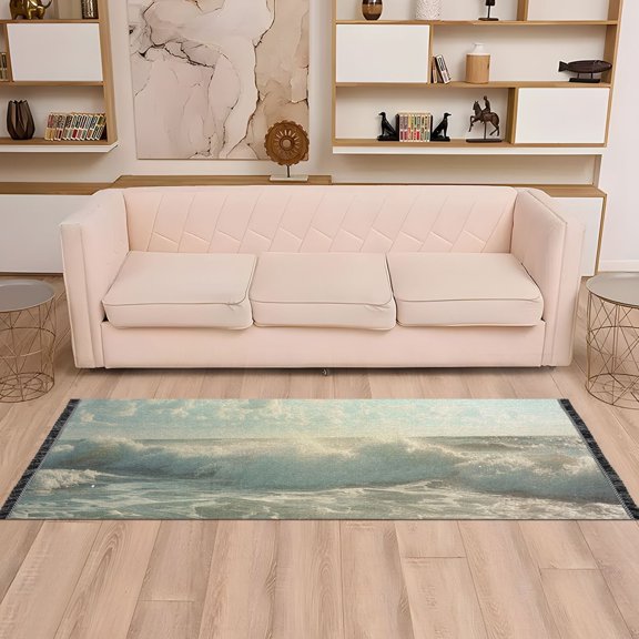 Beach Ocean Sky Runner Rug Non-Slip Area Rugs Linen Washable Non Shedding for Kitchen Bedroom Carpet