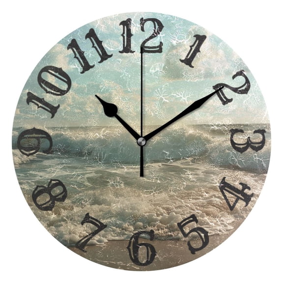 Beach Ocean Sky Wall Clock 10 inch Non-Ticking Easy to Read Decorative Clocks for Home Bedroom Living Room
