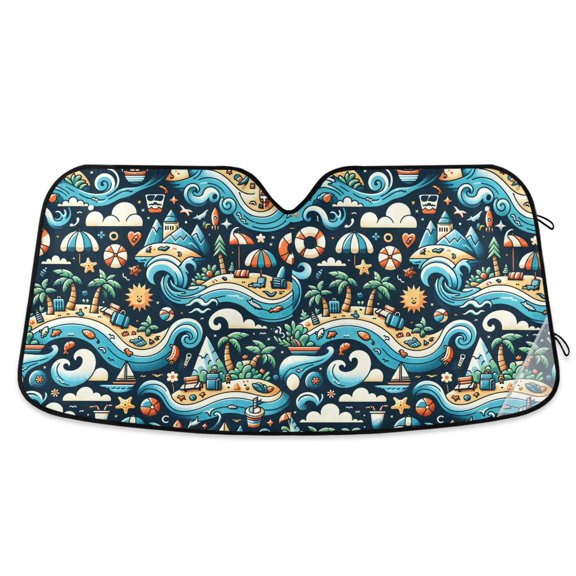 Beach Ocean Sun Cloud Car Windshield Sun Shade Foldable Car Front Window Visor Heat and UV Protection 53x23.5