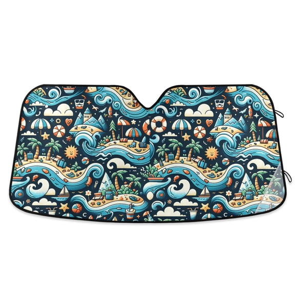 Beach Ocean Sun Cloud Car Windshield Sun Shade Foldable Car Front Window Visor Heat and UV Protection 55x27.6