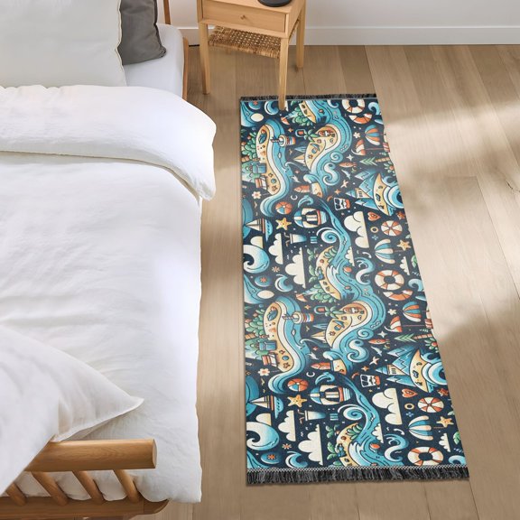 Beach Ocean Sun Cloud Runner Area Rug 2x6 Soft Non-Slip Washable Bedside Carpet for Hallway Bedroom Living Room Home Decor