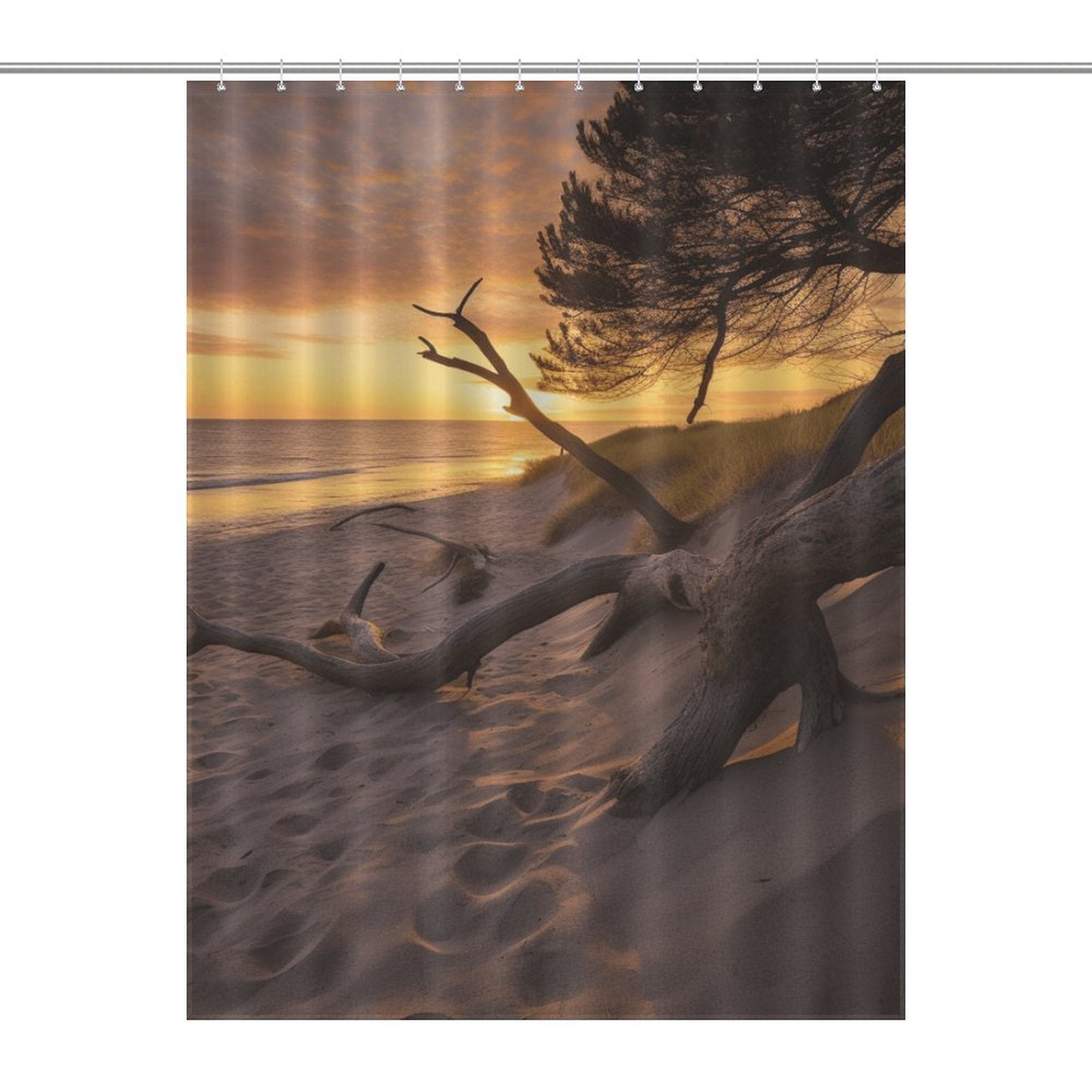 Beach Scene Shower Curtain 70x84 Inch - Waterproof Polyester Fabric, Coastal Bathroom Decor With Hooks