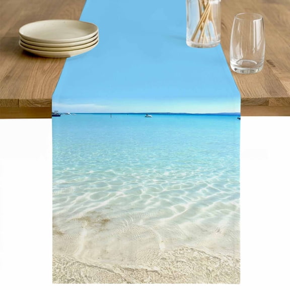 Beach Ocean Table Runner 36 Inches Long Farmhouse Dress Scarves, Blue Sky Sea Waves Nature Landscape Dining Tablerunner for Coffee Table/Kitchen Island/Party Décor, Small 13" x 36"