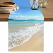 Beach Ocean Table Runner 36 Inches, Nature Sand Sky Cloudy Sea Waves Landscape Bed Runner Dresser Scarves Tabletop for Indoor Outdoor Parties/Ceremony/Banquet, 13"x 36"