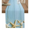 thumbnail image 1 of Beach Ocean Table Runner Cotton Linen 72 Inch Holiday Dresser Scarves, Coastal Starfish Shell Blue Wood Grain Tablerunner for Kitchen Coffee Dining Bedroom Living Room Dinner Scarf Décor 13''x72'', 1 of 9