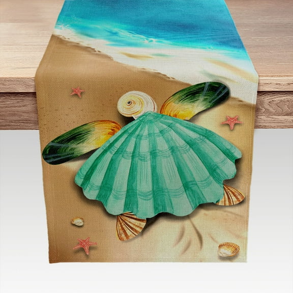 Beach Ocean Theme Blue Table Runner 13"X72", Funny Turtle Shell Linen Table Decor for Kitchen Dining Room Coffee Table