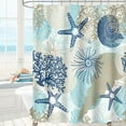 thumbnail image 1 of Beach Ocean Themed Shower Curtain, Cute Nautical Coastal Shower Curtain for Bathroom Decor, Summer Tropical Seashell Starfish Coral Fabric Shower Curtain Set with Hooks, Teal Blue, 84x84, 1 of 6