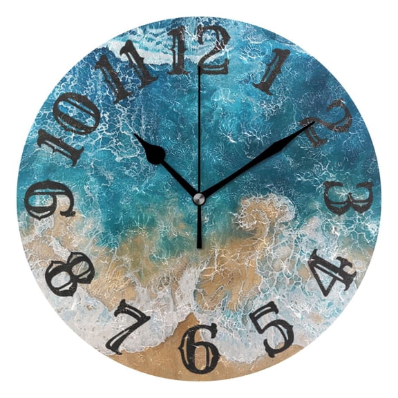 Beach Ocean Wall Clock 10 inch Non-Ticking Easy to Read Decorative Clocks for Home Bedroom Living Room