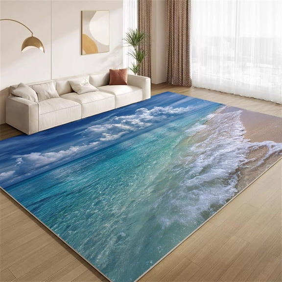 Beach Ocean Wave Area Rugs, Hawaiian Island Seascape Pattern Carpet, Washable Non Slip Low Pile Soft Rug for Living Room Bedroom Decor Mat 2x3ft