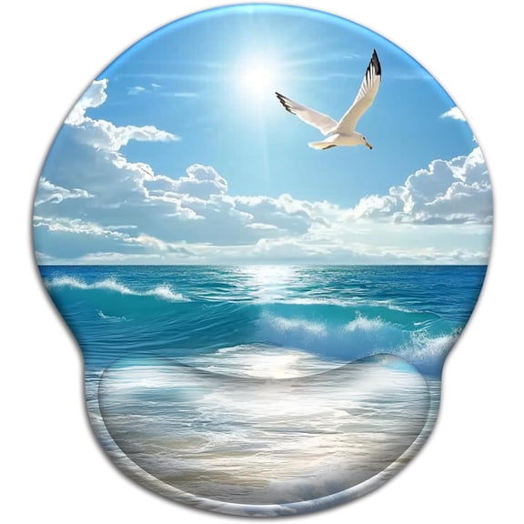 Beach Ocean Wave Mouse Pad with Wrist Rest, Ergonomic Mouse Pad Wrist Support with Non-Slip Pain Relief PU Base, Funny Computer Mousepad, Cute Office Supplies Home Desk Accessories Decor