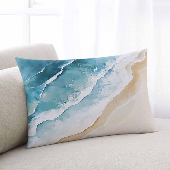 Beach Ocean Waves Throw Pillow Covers Blue Watercolor Painting ...
