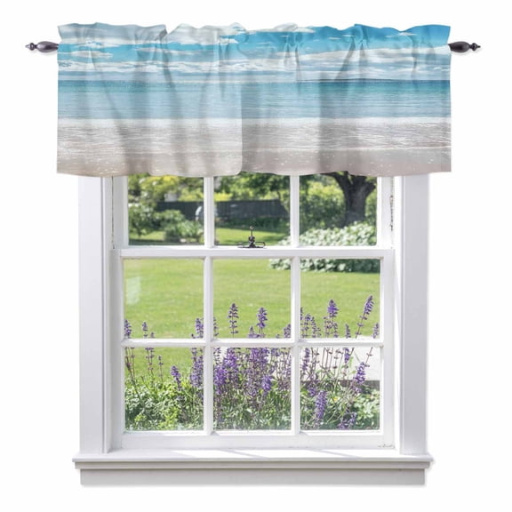 Beach Ocean Waves Valance Curtain Sky Cloud Scenery Shore Window Valances Rod Pocket Short Curtains Window Treatments for Kitchen Bedroom Bathroom Laundry 42" x 12"